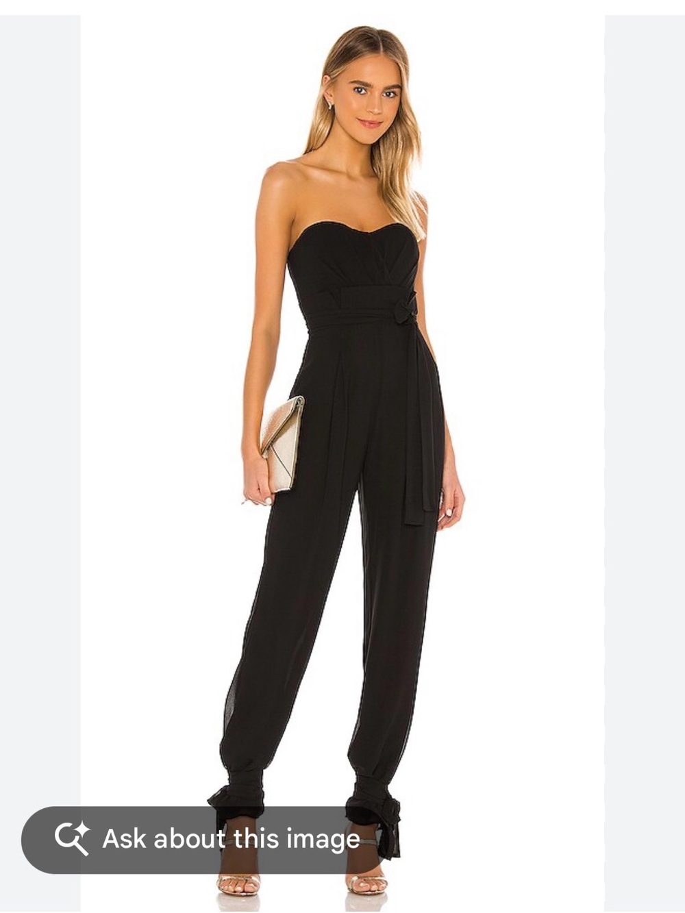 Michael Costello x Revolve Black Belted Wide-Leg Jumpsuit with Sweetheart Neckli